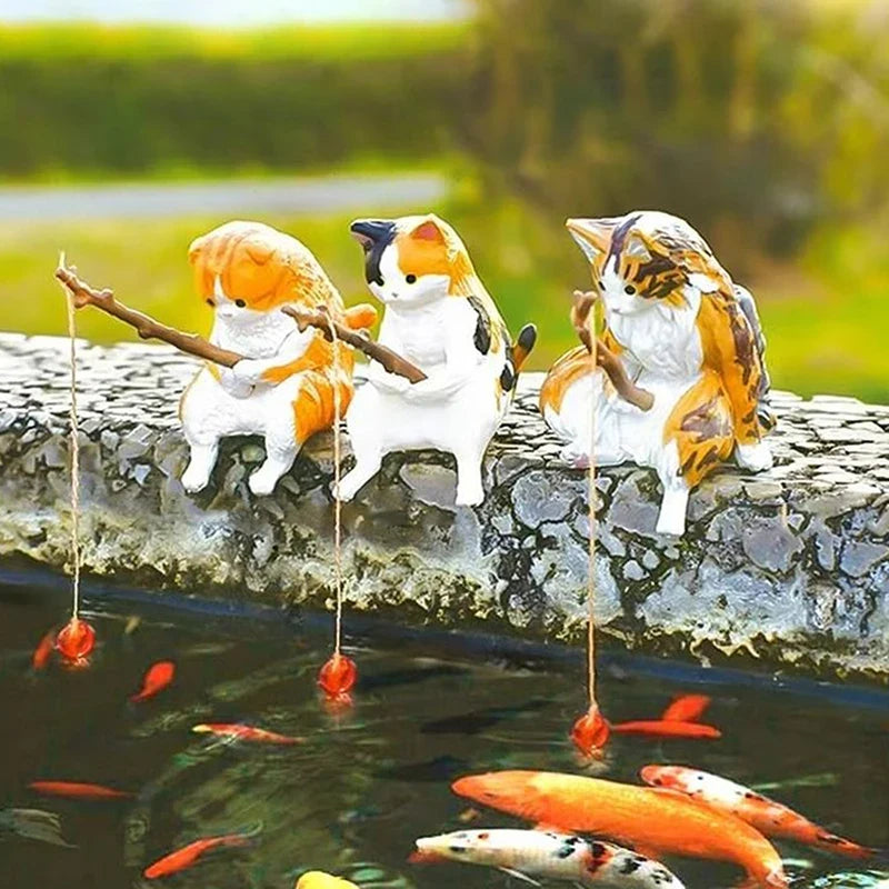 Fishing Cat Fish Tank Hanging Ornament | Mini Resin Decor Aquarium Ornament Qme