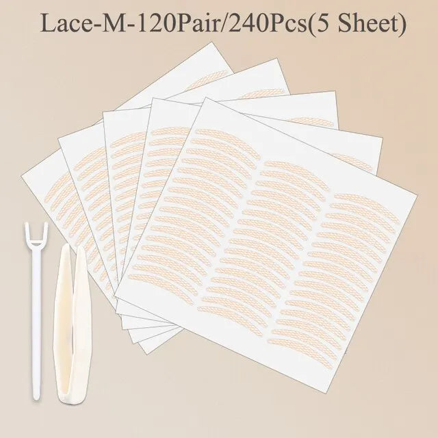 Double Fold Eyelid Tape Stickers – Clear Beige Lace, 240pc Eyelid Tape Stickers Qme 2Lace-M 240PCs