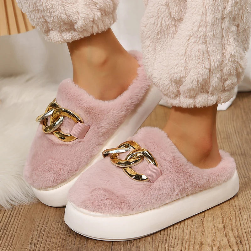 Women's Rhinestone Fur Slippers – Cozy Indoor House Shoes Women's Slippers Qst Pink CN 42-43 China Mainland