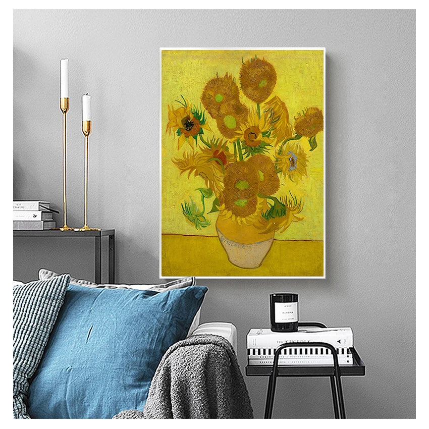 Van Gogh Sunflower Canvas Wall Art – Floral Vase Poster Print Canvas Wall Art Qst