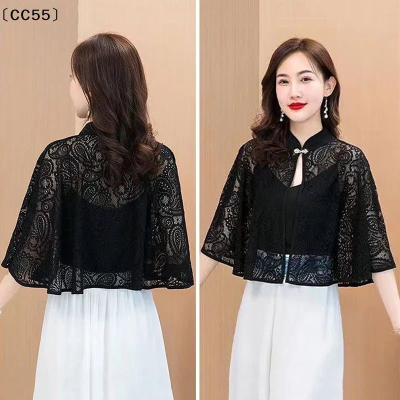 Women's Lace Shawl Cardigan – All-Season Poncho Cover-Up Lace Shawl Cardigan Qst