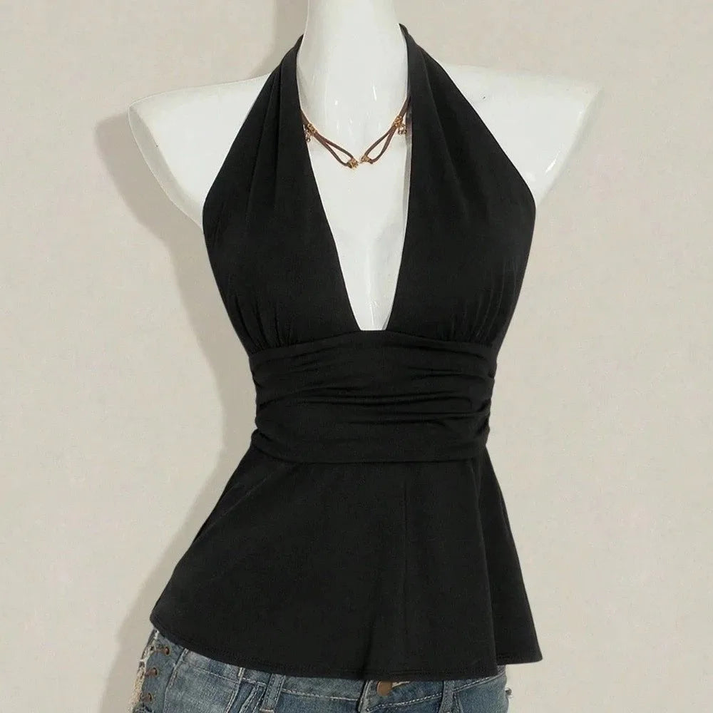 Women's Y2K Lace-Up Pleated Dot Camisole Crop Top – 6 Colors Camisole Crop Top Qme