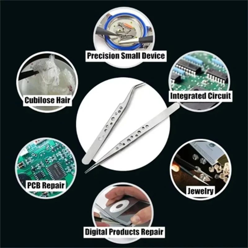 Precision Anti-Static Tweezers Set – Curved & Straight Tip Precision Tweezers Set Qst