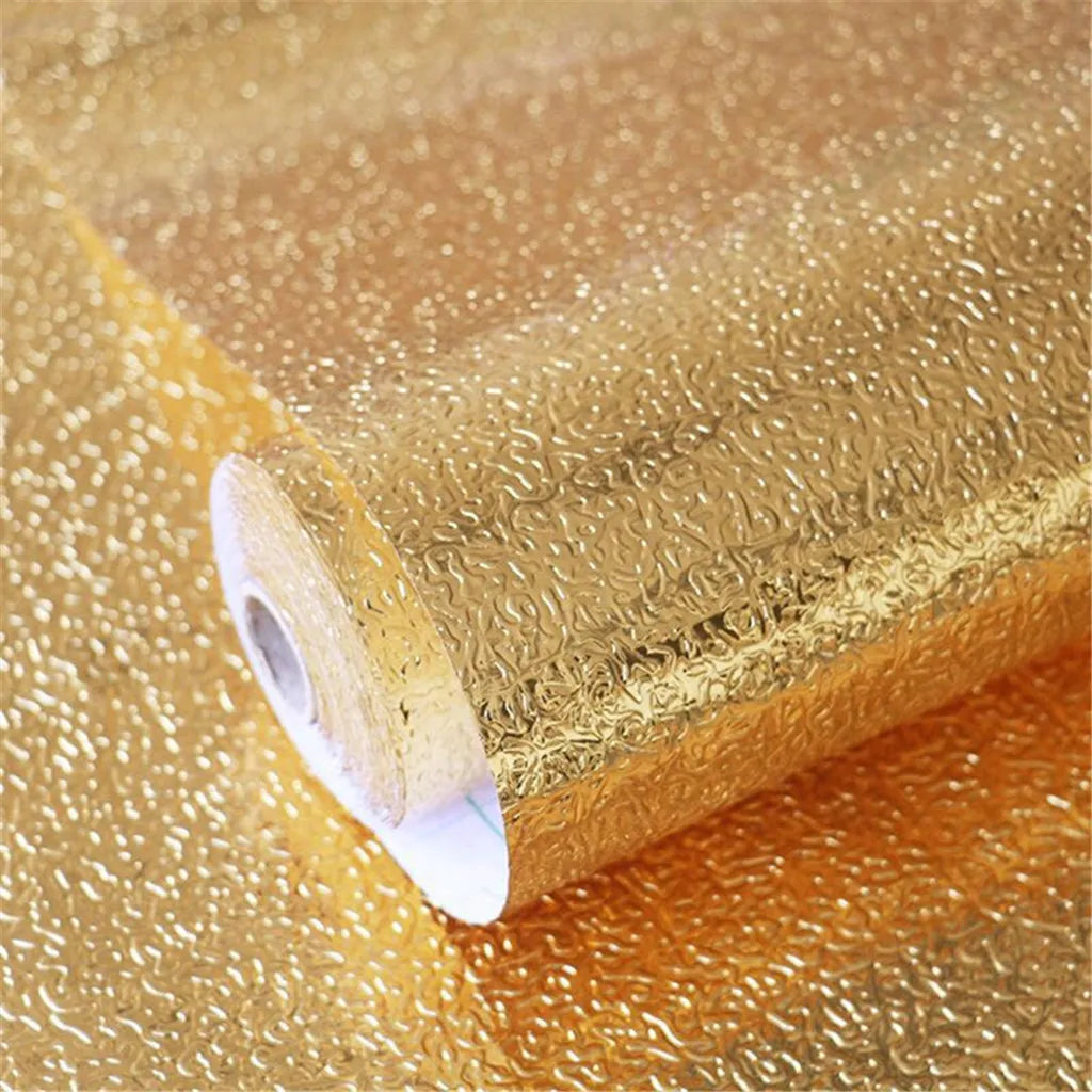 Aluminum Foil Self-Adhesive Wall Sticker – Waterproof Oil-Proof Wall Sticker Qme Gold