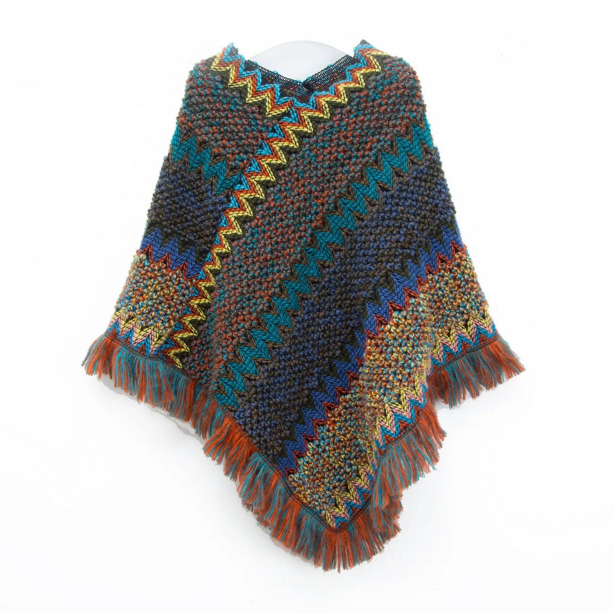 Women's Ethnic Knitted Tassel Poncho Cape Shawl Wrap Knitted Poncho Shawl Qme Brown One Size