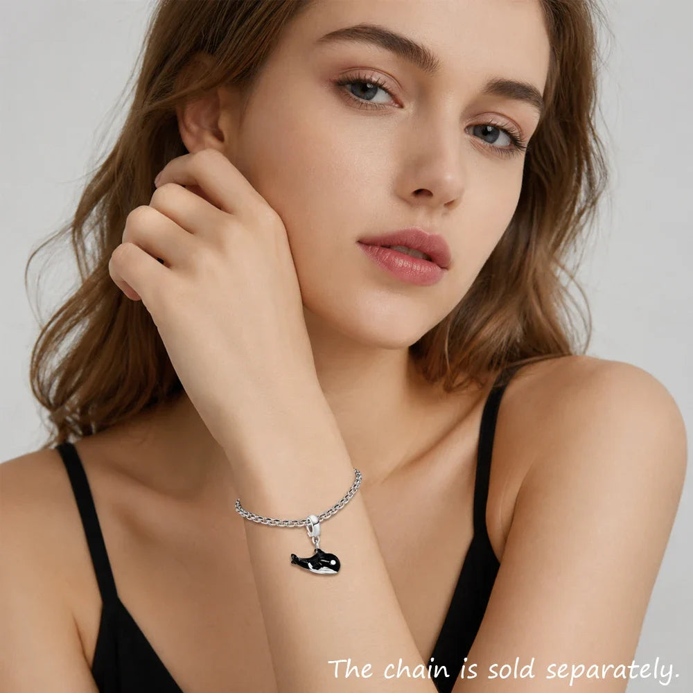 Enamel Orca Whale Charm Pendant – 925 Sterling Silver Charm Pendant Qme