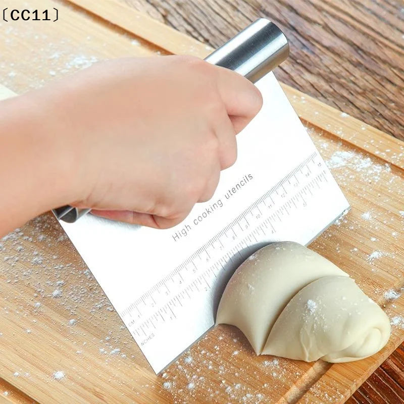 Stainless Steel Dough Scraper & Pizza Cutter with Measuring Scale Dough Scraper & Cutter Qme