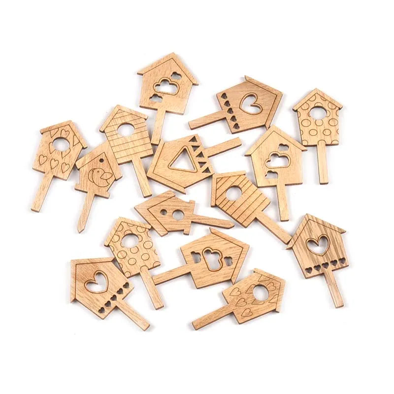 Natural House Pattern Wooden Flowerpot Insert Ornaments 3x5cm Wooden Flowerpot Ornament Qme Default Title