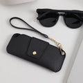 PU Leather Glasses Case with Wrist Strap – Travel Sunglasses Pouch Eyeglass Case Qst A5 Black