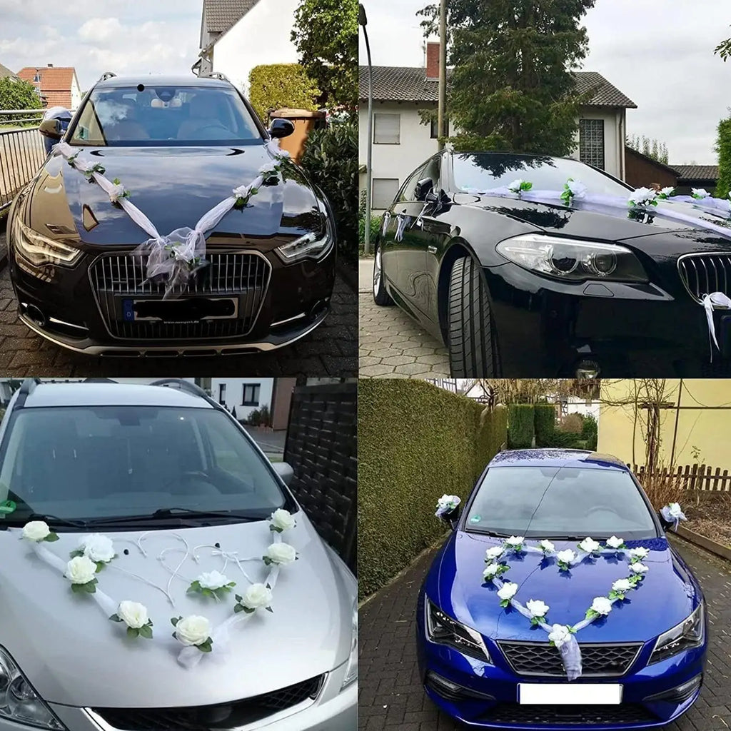 White Rose Silk Artificial Flower Wedding Car Decoration Wedding Car Decoration Qme
