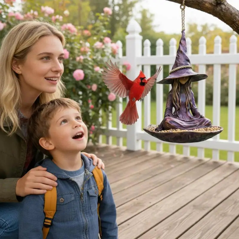 Meditating Garden Bird Feeder | Purple Resin Hat & Rope Hanger Decorative Bird Feeder Qme