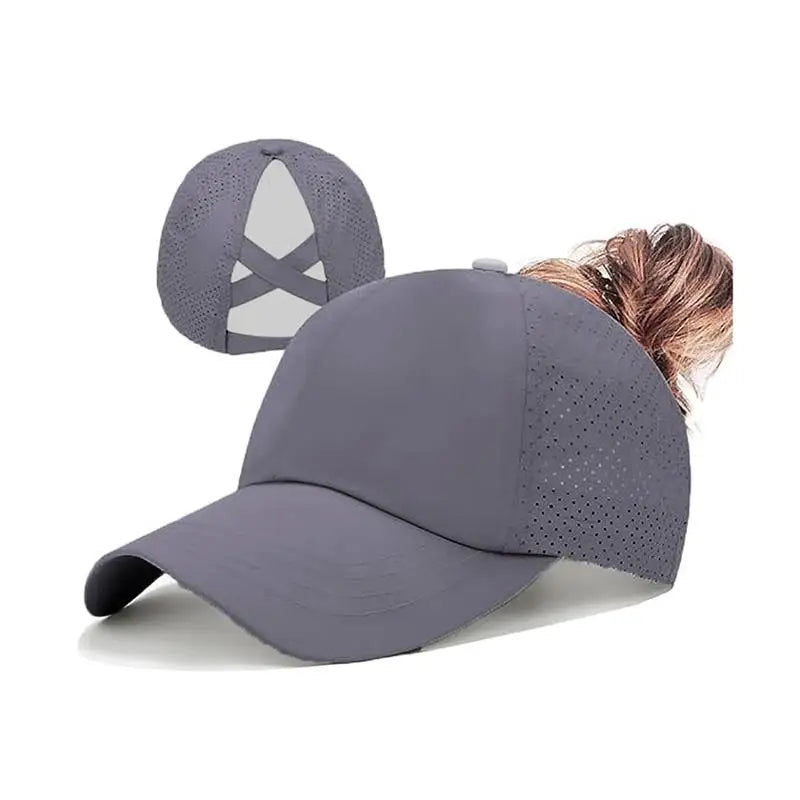 Women's Cross-Mesh Ponytail Baseball Cap – Breathable Sun Hat Ponytail Baseball Cap Qst Dark gray
