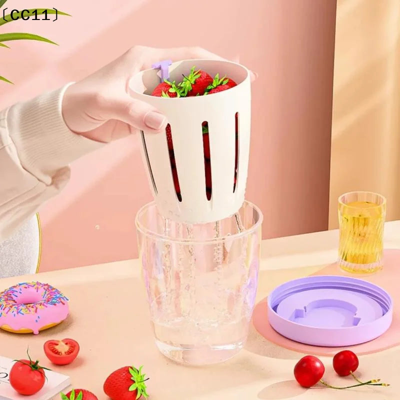 Cylindrical Salad & Fruit Cup Container with Fork & Drainage Portable Salad Container Qme