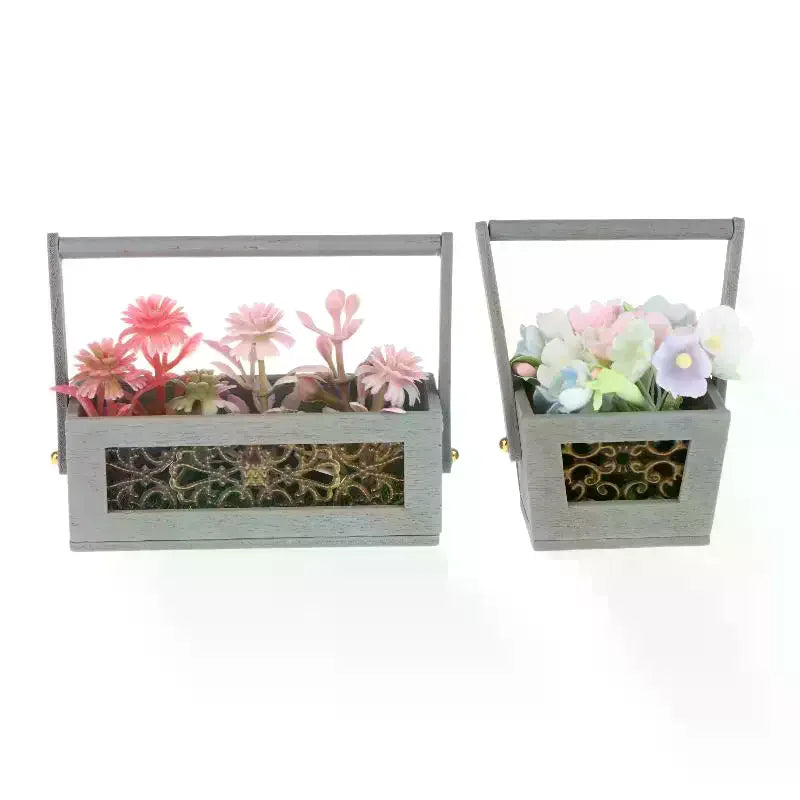 Miniature Flower Basket Artificial Flowers Resin Decor Prop Miniature Decor Prop Qme