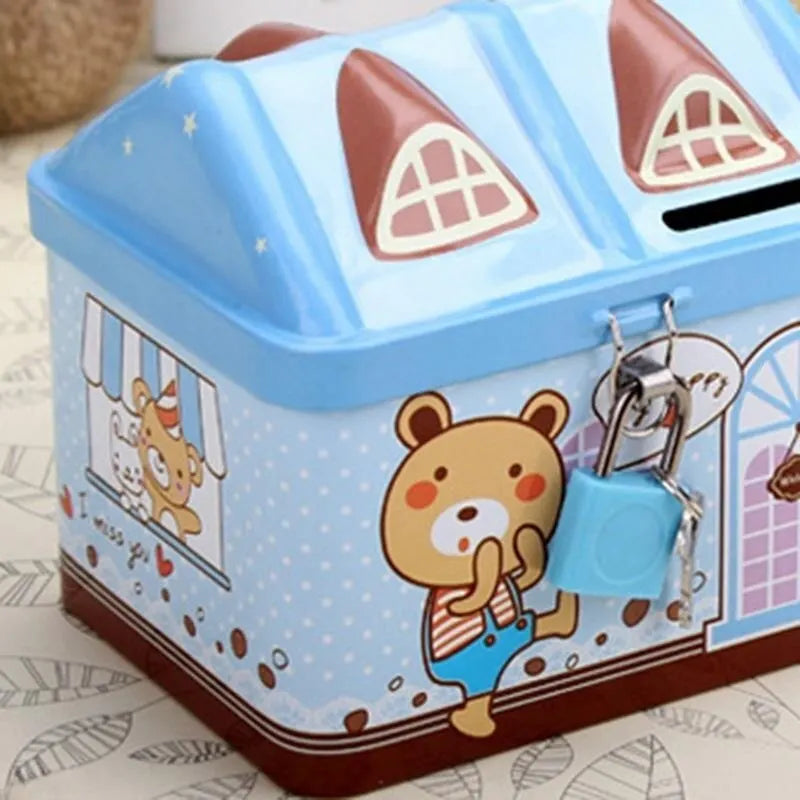 Cute Bear House Coin Bank – Kids' Metal Piggy Bank Gift Kids Coin Bank Qme