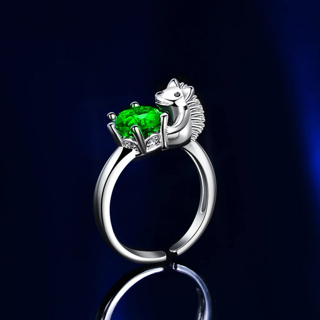 Hedgehog Multicolor Zircon Adjustable Sterling Silver Ring Fashion Ring Qme