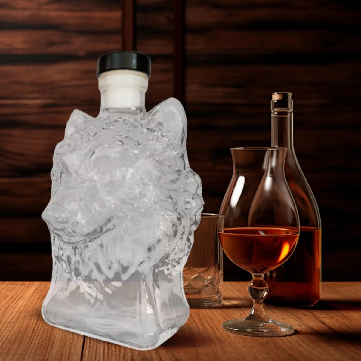 Wolf Head Glass Whiskey Decanter 350ml | Bar Gift Glass Whiskey Decanter Qme