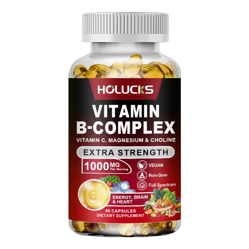 HOLUCKS Organic Vitamin B-Complex with Magnesium & Biotin Vitamin Supplement Qst 60pcs - 1 BOX Trial