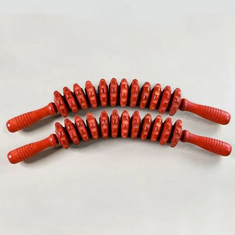 Wood Fascia Grooved Roller Massager – Anti-Slip Handle Fascia Roller Massager Qme