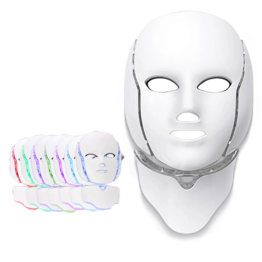 7-Color LED Face & Neck Mask – 192 LEDs Light Therapy Device LED Light Therapy Mask Qst