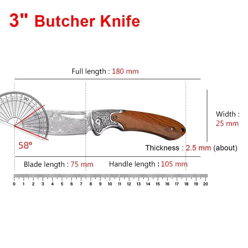 VG10 Damascus Steel Folding Knife – Wood Handle EDC Pocket Knife Damascus Folding Knife Qst Folding Knife B