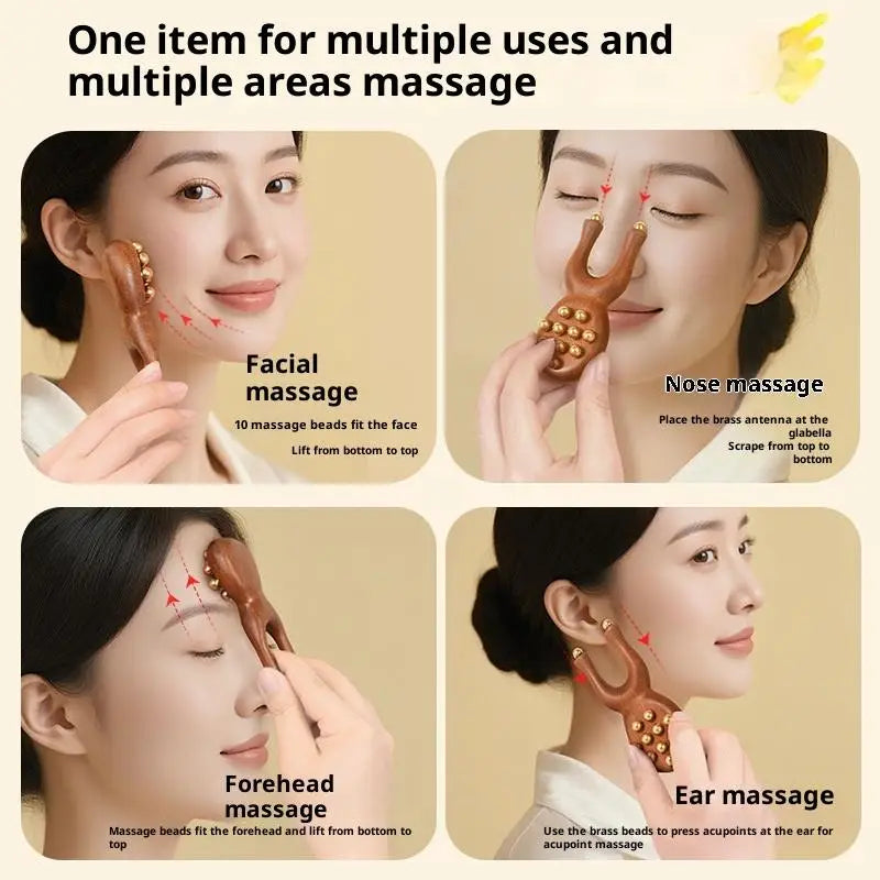 Frog Gua Sha Face Massager – Brass Beads & Sandalwood Handle Gua Sha Massager Qst