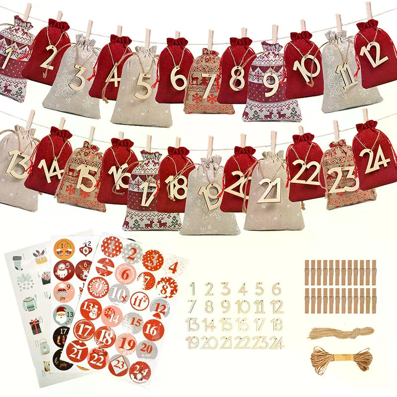 24-Day Christmas Advent Calendar Drawstring Bags – DIY Gift Set Advent Calendar Bags Qme