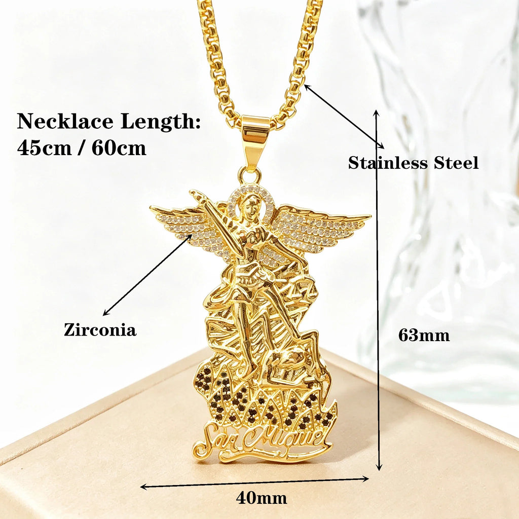 San Miguel Archangel Necklace – Rose Gold Stainless Steel Pendant Necklace Qme