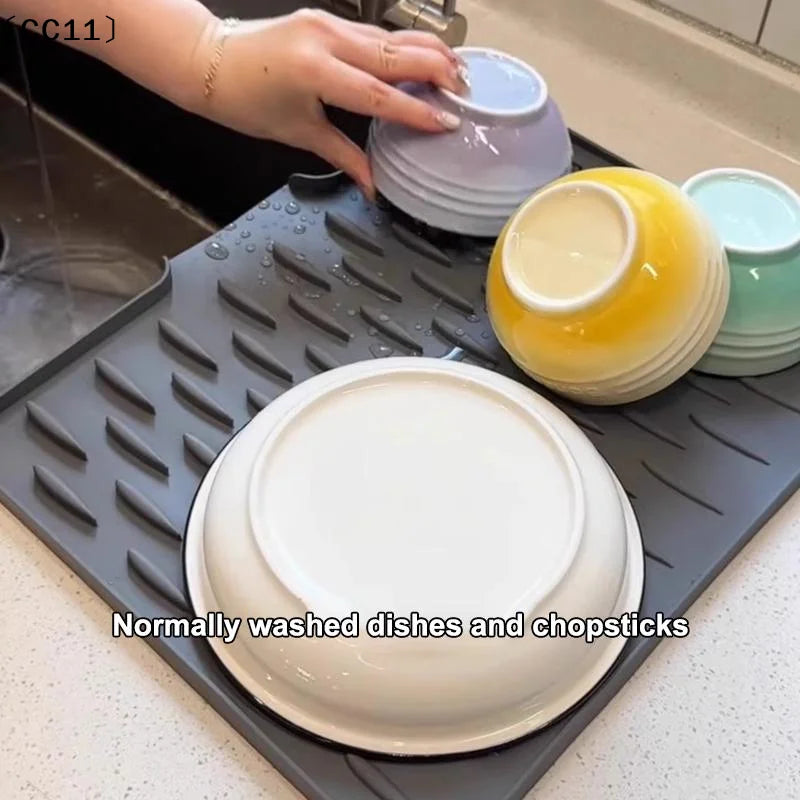 Silicone Dish Drying Mat – Tilted Drainage & Non-Slip, 9 Colors Dish Drying Mat Qme