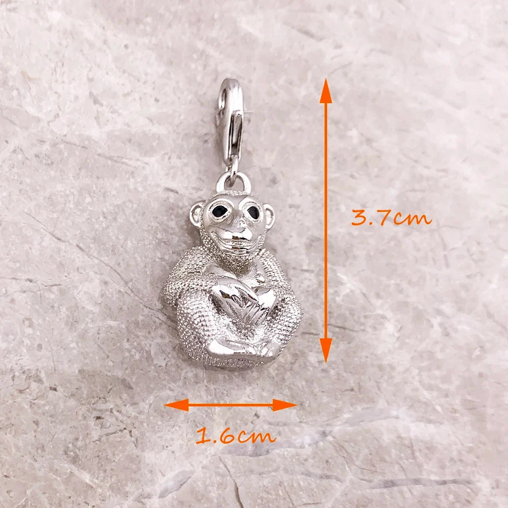 Monkey Charm Pendant – Pure 925 Sterling Silver | Unisex Sterling Silver Charm Qme