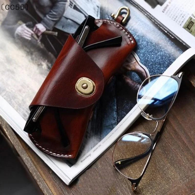 Retro PU Leather Hanging Glasses Case with Lanyard | Unisex Eyeglass Case Qst