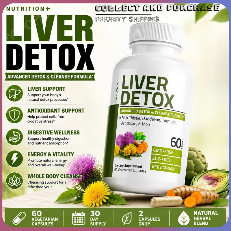 Liver Detox 60 Capsules – Milk Thistle & Dandelion Extract Herbal Supplement Qst