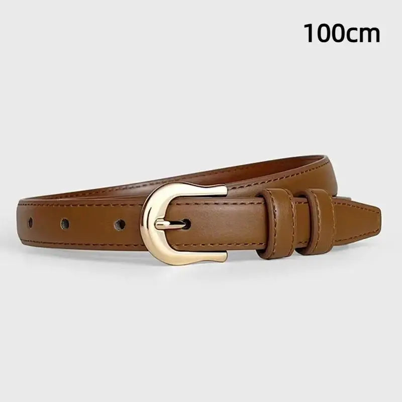 Women's 2cm PU Leather Belt – Western Metal Buckle Slim Fashion Belt Qst Coffee1