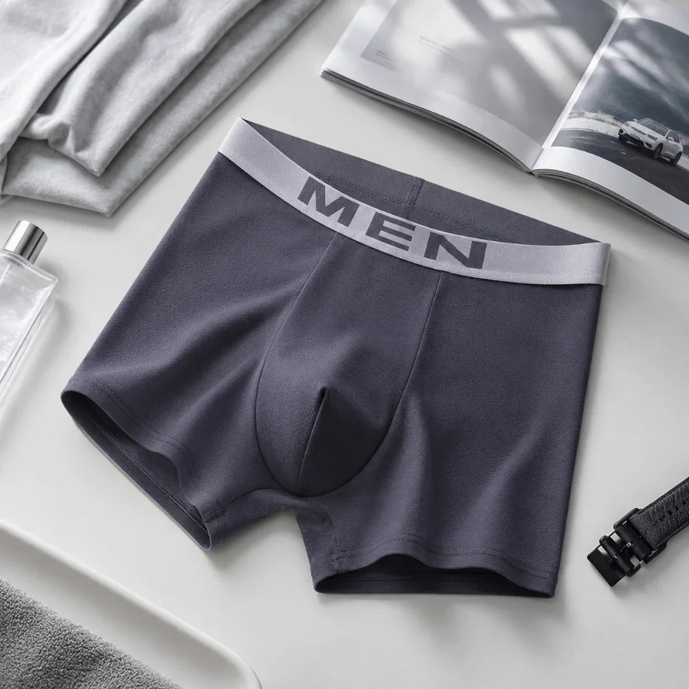 Men's Breathable Boxer Shorts | Solid Color & Elastic Waistband Men's Boxer Shorts Qme