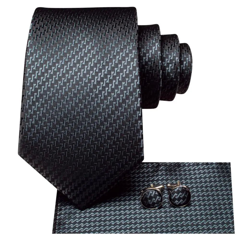 Hi-Tie Smoke Grey Necktie Pocket Square & Cufflinks Set Necktie Gift Set Qme