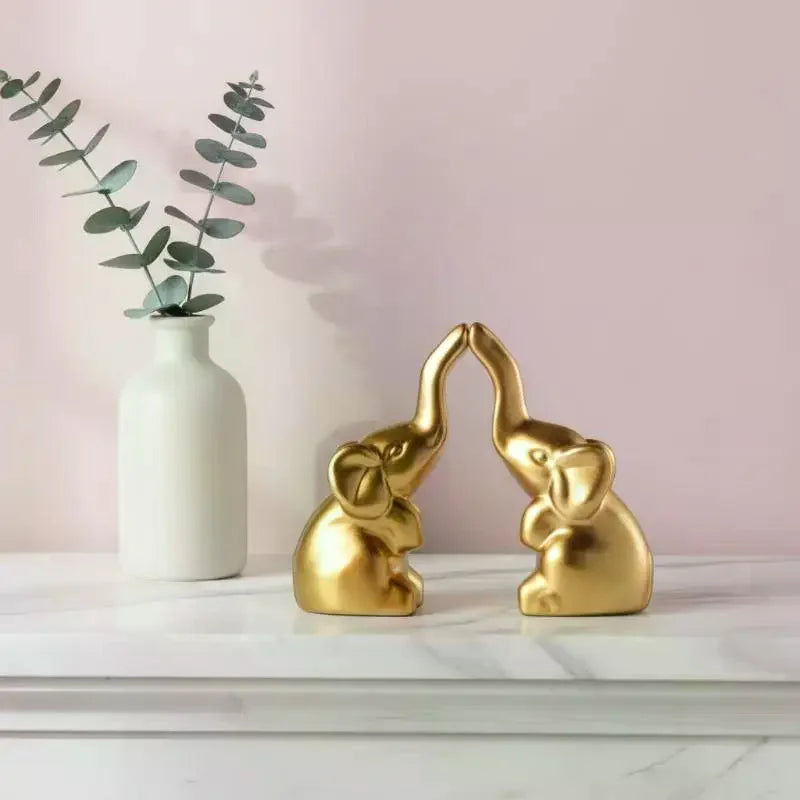 Mini Gold Elephant Figurine Pair | Alloy Home Decor Statue Decorative Figurine Qme