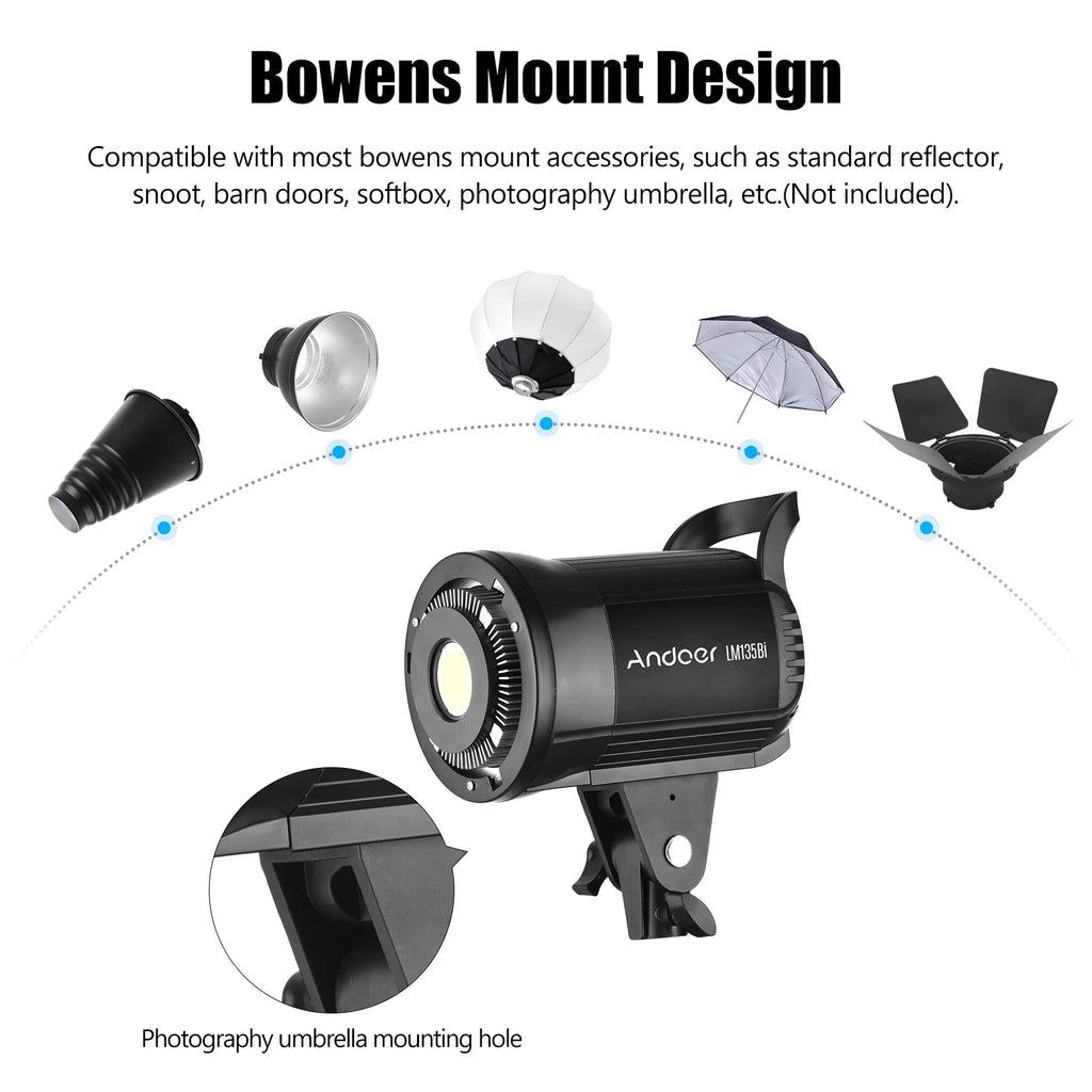 Andoer 135W Bi-Color LED Studio Video Light | Bowens Mount LED Studio Light Qst