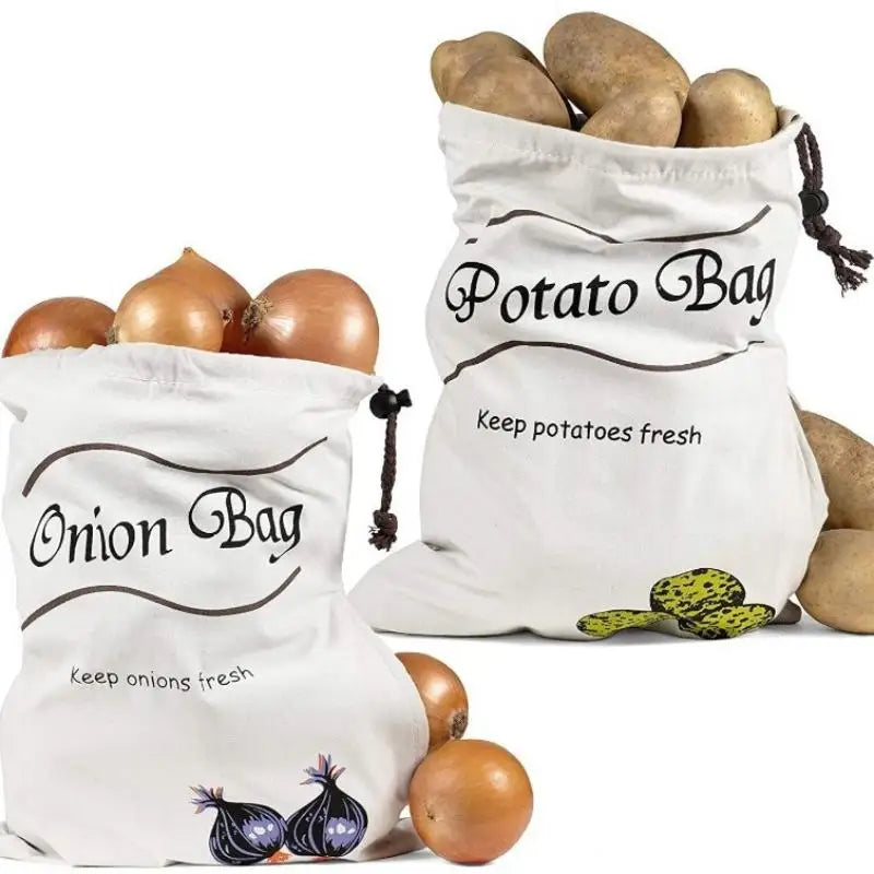 Reusable Canvas Drawstring Vegetable & Potato Storage Bag Vegetable Storage Bag Qst