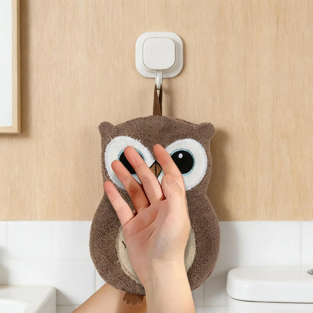 Owl Animal Print Hand Towel – Absorbent Hanging Bath & Kitchen Decorative Hand Towel Qst