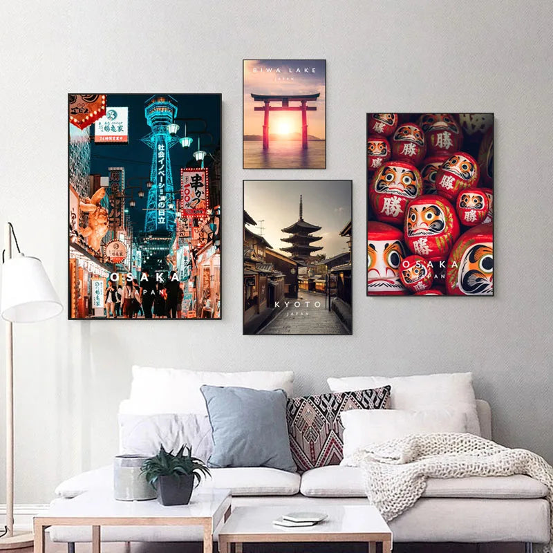 Tokyo Kyoto Pastel Anime City Canvas Wall Art – Unframed Canvas Wall Art Qst