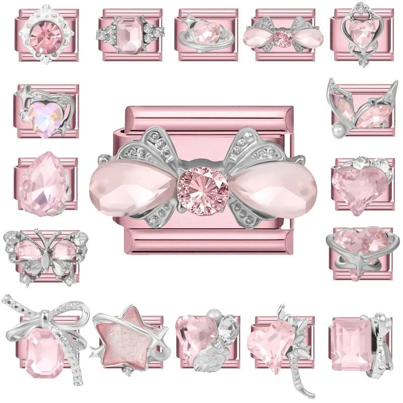 Zircon Bow & Star Italian Charm Links | Stainless Steel DIY Italian Charm Links Qme