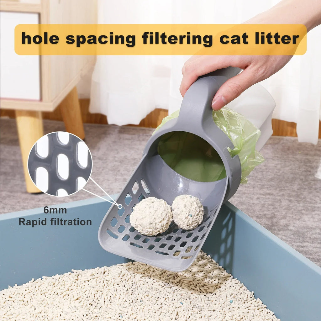 Cat Litter Scoop with Refill Bag Dispenser | Easy Clean Tool Cat Litter Scoop Qme