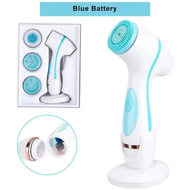 VIMYSHOW 3-in-1 Electric Spin Facial Cleansing Brush – IPX7 Waterproof Facial Cleansing Brush Qst Blue Battery Type