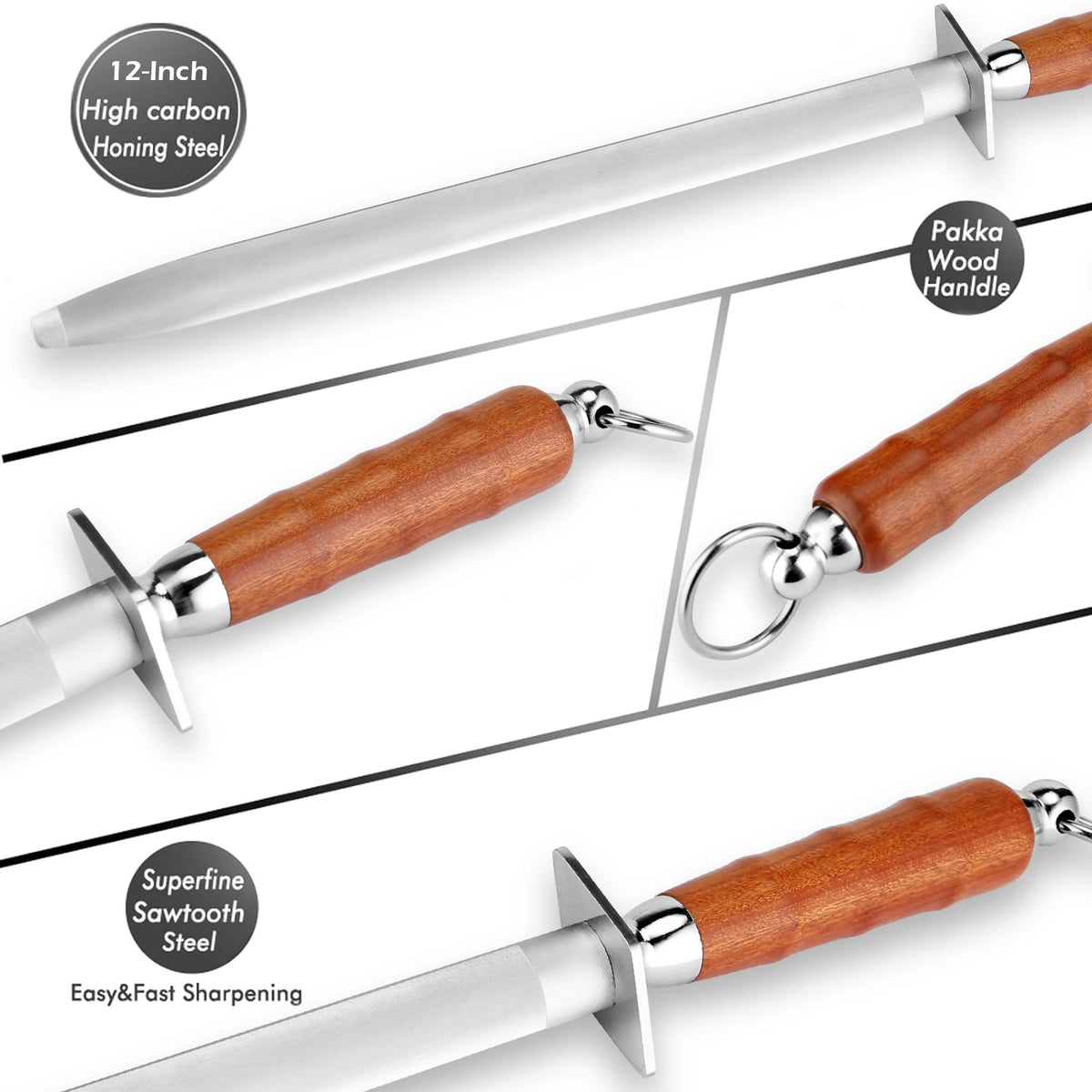 XITUO 12" Carbon Steel Knife Honing Rod | Professional Knife Honing Rod Qst