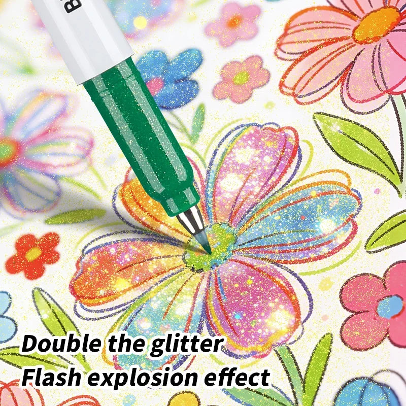 24-Color Glitter Brush Pens – Acrylic Ink Sparkle Markers Glitter Art Markers Qme