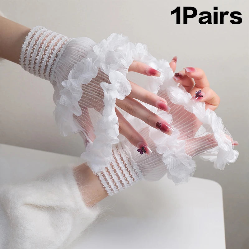 Tulle Fake Sleeves for Nail Art Photography | Pearl Mesh Cuffs Nail Art Fake Sleeves Qst
