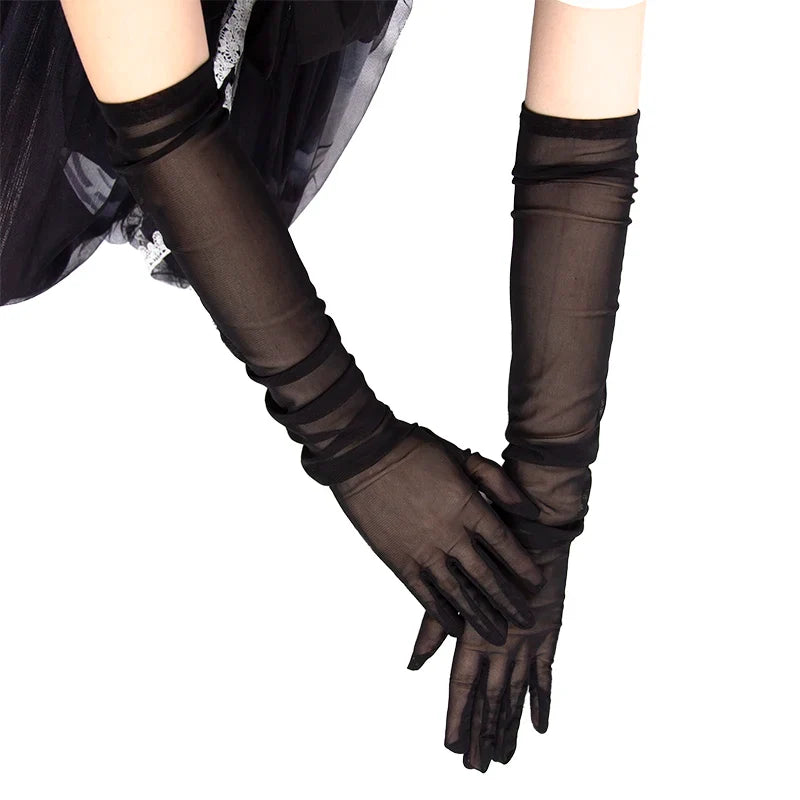 Women's Sheer Lace Long Gloves – Seamless & Stretchy, 55cm Lace Long Gloves Qme