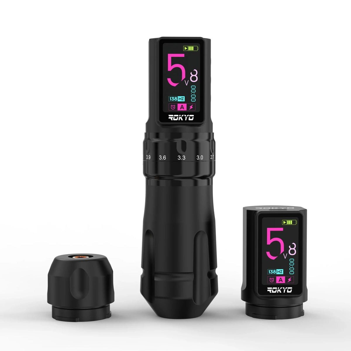 ROKYO CR07 Wireless Tattoo Machine Pen | OLED Adjustable Stroke Wireless Tattoo Machine Qme Black Two Batteries USB Type-C