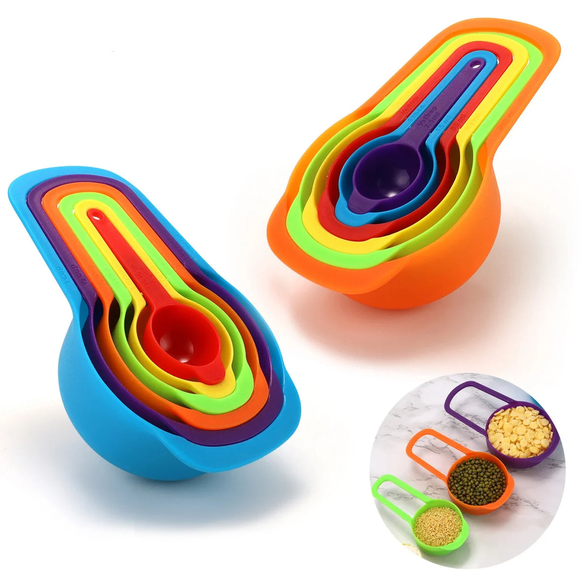Rainbow Measuring Cups & Spoons Set – Accurate Baking Tools Measuring Cup Set Qme