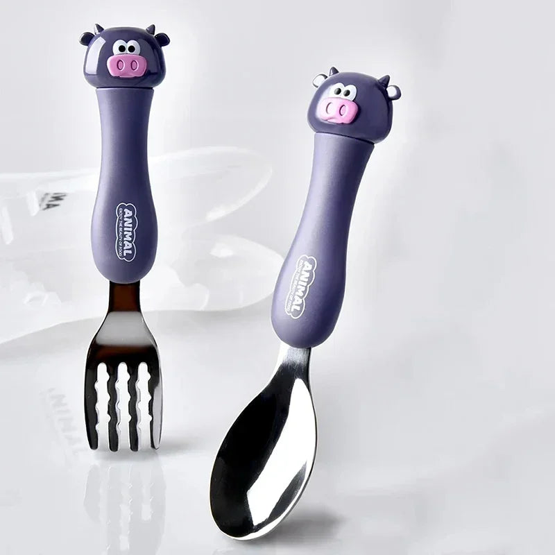 Cartoon Animal Kids Cutlery Set – Spoon & Fork for Toddlers Kids Cutlery Set Qme